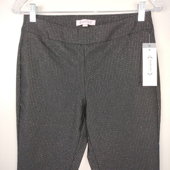 NWT Nanette Lepore High Waist Skinny Pull-On Pants in Blk w/ Gold Pinstripes - Picture 4 of 10
